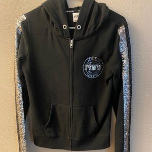 Victoria's Secret Love Pink Women's XS Sequin Black Hoodie With Sequin Arms